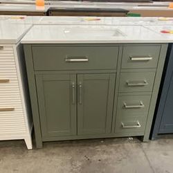 37” Solid Wood Bathroom Vanity Cabinet with Stone Countertop (Open Box)