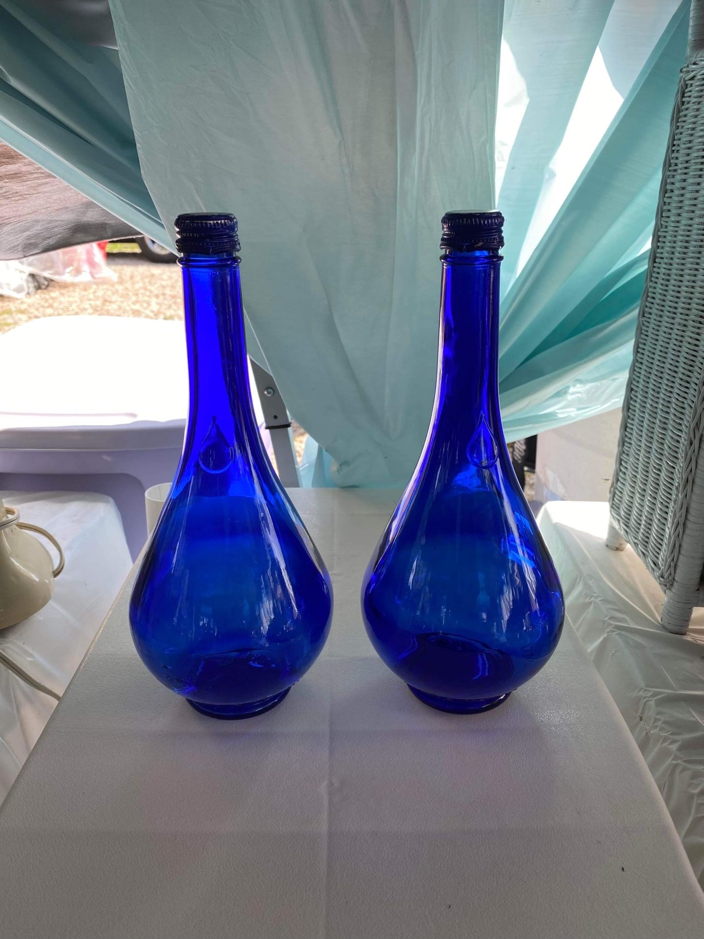 Vintage Cobalt Blue Bottle Acqua Della Madonna Teardrop Bottle