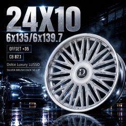 🔥 24X10 DOLCE LUSSO Silver Brush Face Ss Lip Wheels 🔥
