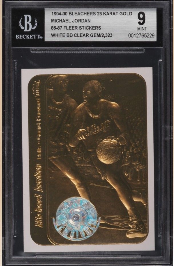 1994 Bleachers 23KT Gold Gemstones ’86 Fleer Michael Jordan /2323 — BGS 9 MINT — Limited 23KT Tribute Card