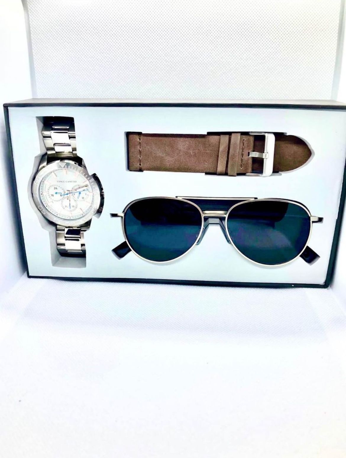 Vince Camuto Men’s Chronograph Watch GIFT SET with Sunglasses VC/1147GYSVST NEW