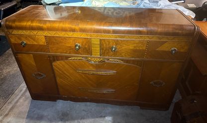 Vintage Art Deco Wood Buffet Sideboard