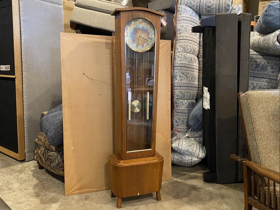 DANEKER Mid-Century Modern Top Entry Copper Face Grandfather Clock