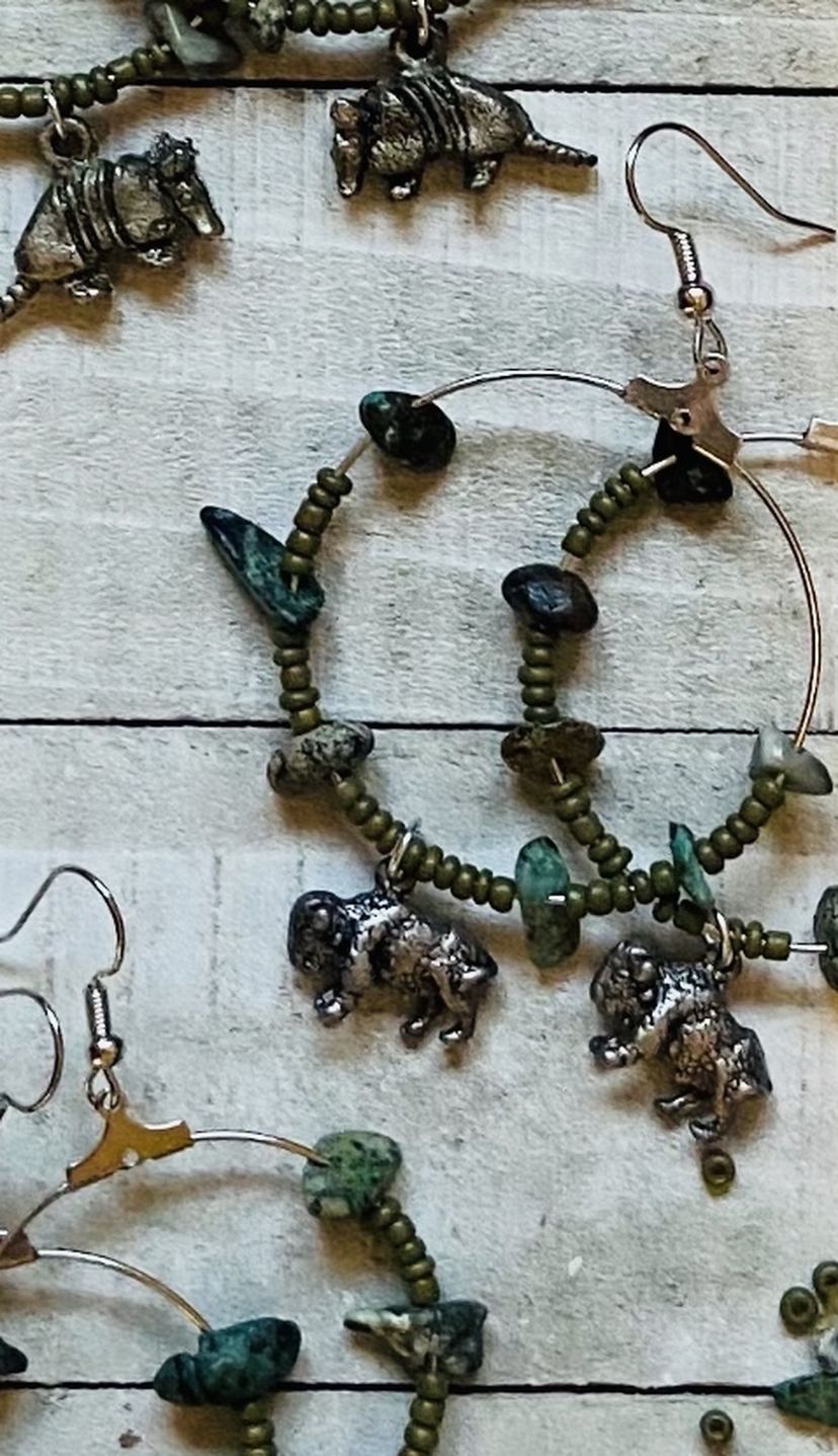 Turquoise and silver Charm Hoop earrings