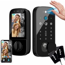☆ Miko i10 Pro Smart Lock with Camera - Face & Palm Recognition Door Lock, Fingerprint, App, Key Fob, Keypad & Auto Lock for Front Door, AI Video Secu