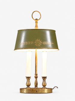 Vintage French Bouillotte Style Brass & Painted Tole Table Lamp, c.1960's - Delivery Available