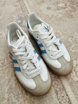 Girls Adidas Samba Sneakers White Blue Stripes