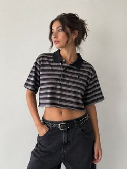 Hot Topic Striped Cropped Polo Shirt
