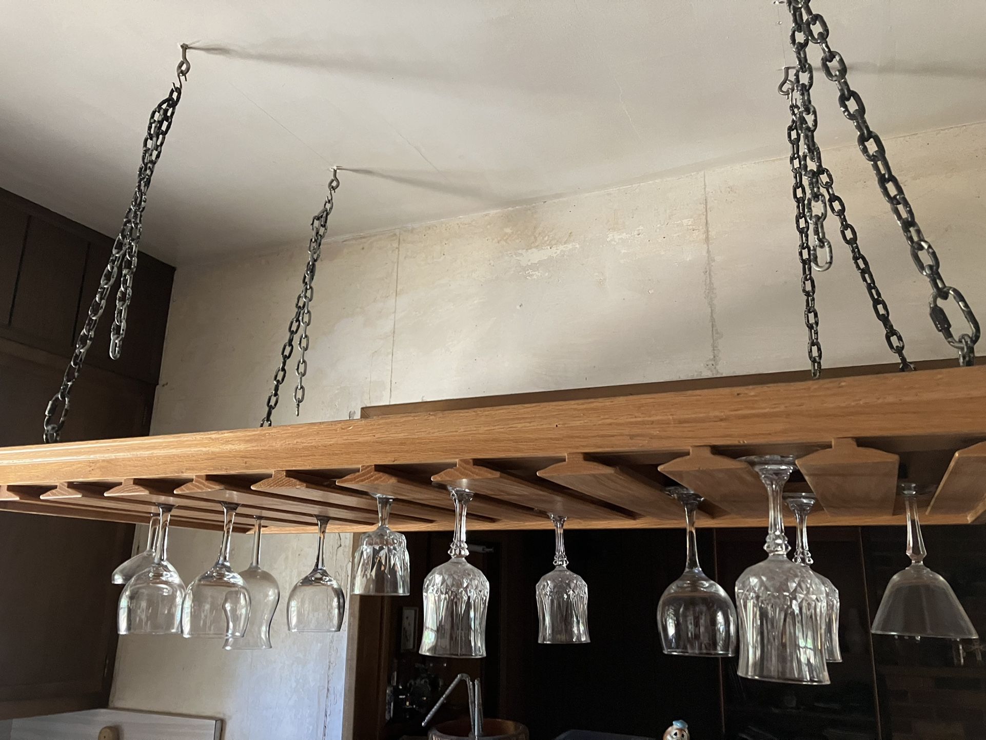 Suspended Glass Wine Rack - Cost 375.00 Like New Condition Solid Oak