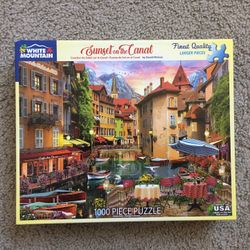 Jigsaw Puzzle SUNSET ON THE CANAL White Mountain NO MISSING PIECES 