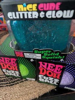 Nee Doh Nice Cube Glitter & Glow + Fuzz Balls Bundle
