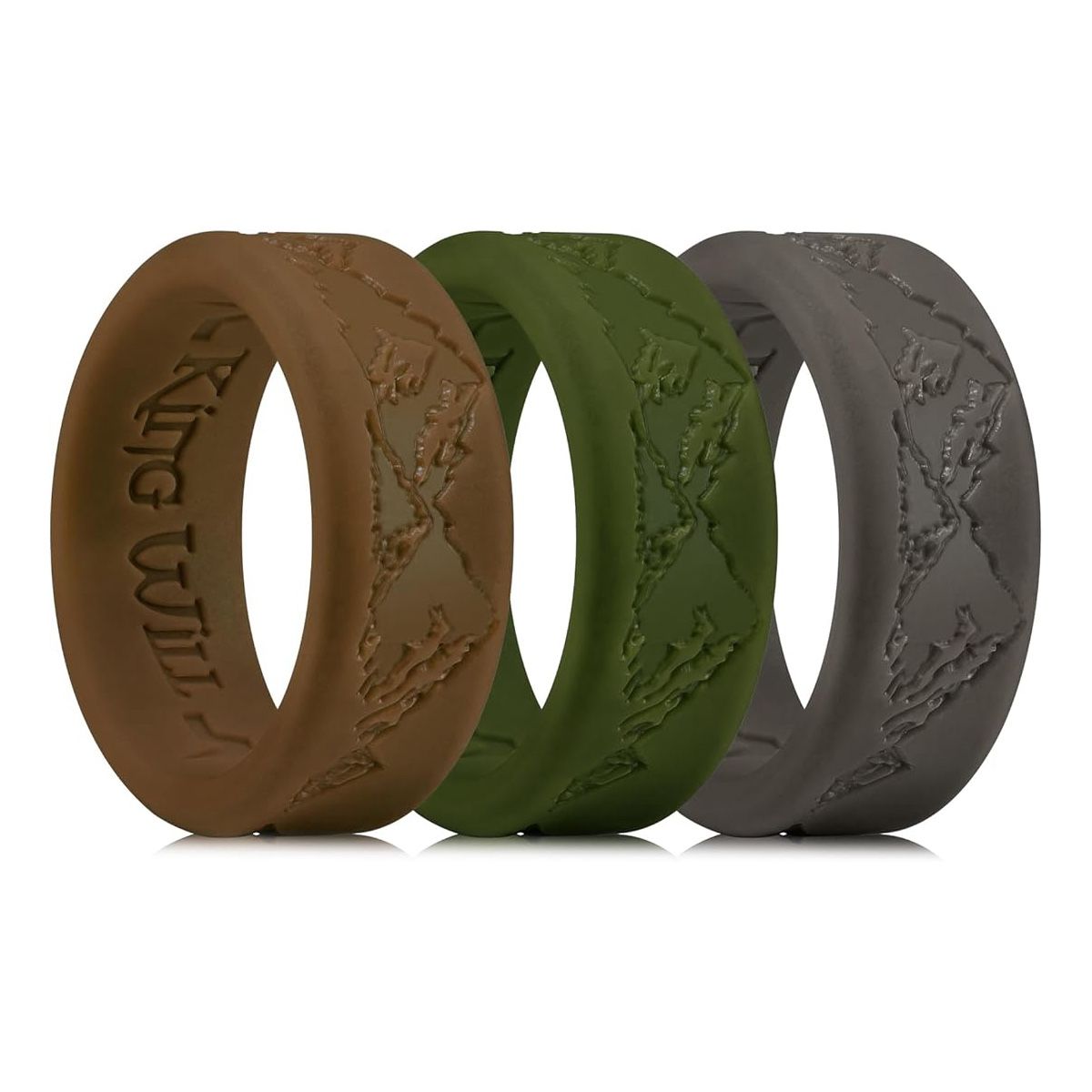 King Will Silicone Rings For Men, Rubber Wedding Bands with Unique Mountain Peak Design Multiple Colors, 8mm Wide 2.2mm Thick, Comfort Fit Size 11