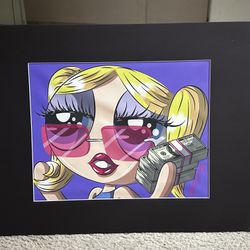 16x20 "Money Calling" Blonde Baddie Wall Art – Hand Drawn & Matted