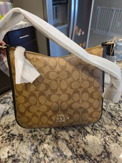 Coach Signature Ellie File Tan and Black Shoulder Bag Purse