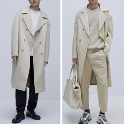 New Zara Men’s Combination Plaid Trench Coat SZ L 