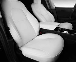 Tesla Model 3 Car Seat Cover PU Cover Car Seat Protector 2017-2023, White, Tesla Accessories