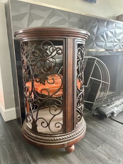 Wood, Iron and Glass Accent Table