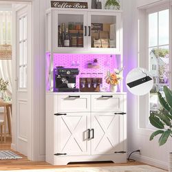 Unikito 71" Pantry Cabinet with LED Light & Outlet, Tall Kitchen Pantry Storage Cabinet with