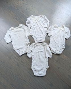 Carter's Unisex Baby Long Sleeve Bodysuits, 3 Months, White, 4 Pack