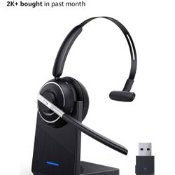 Bluetooth Headset, Wireless Headset with Microphone for PC, V5.2 Computer Headset with Noise Cancelling Mic, USB Dongle, Charging Base & Mute Button f