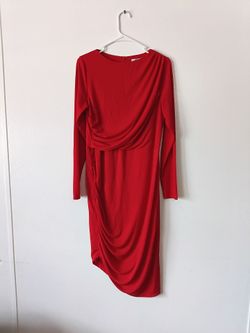 H&M Red Long-Sleeve Draped Asymmetric Dress Sz. L