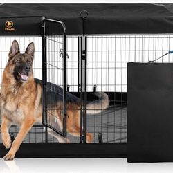 New In Box Dog Playpen Plus Storage Bag, 31.3" H 8 Panels Puppy Pen with Square Bottom & Top Cover, Heavy Duty Dog Fence for Camping