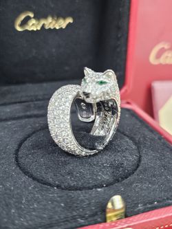 Authentic! Cartier   Panthere Lakarda 18k Gold Diamond Emerald Ring