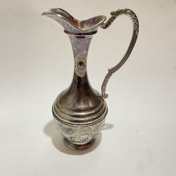 Vintage collectible silver accented abstract jug European 9" decor decanter
