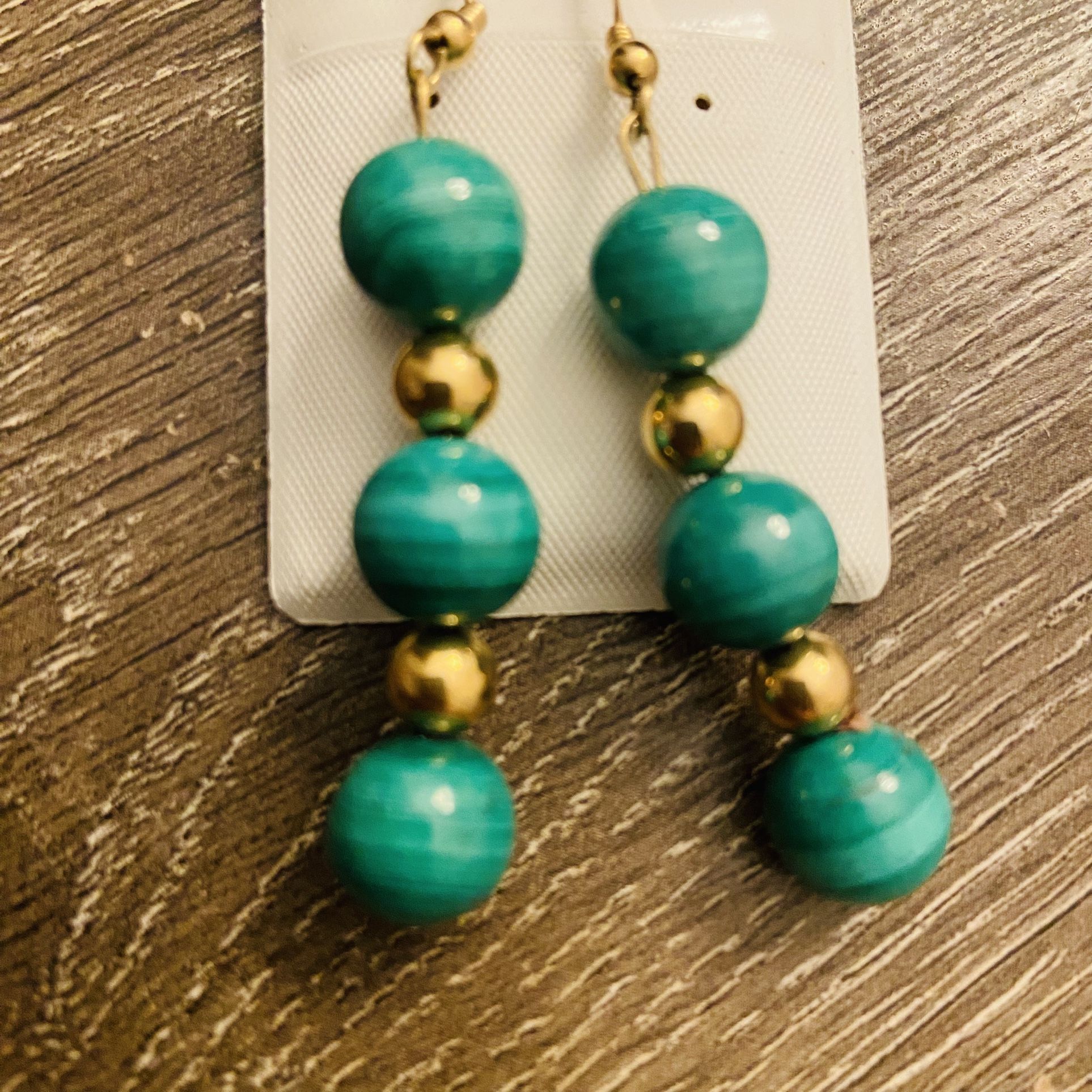 Graduated Malachite Bead Earrings Accented by Gold-Plated Beads