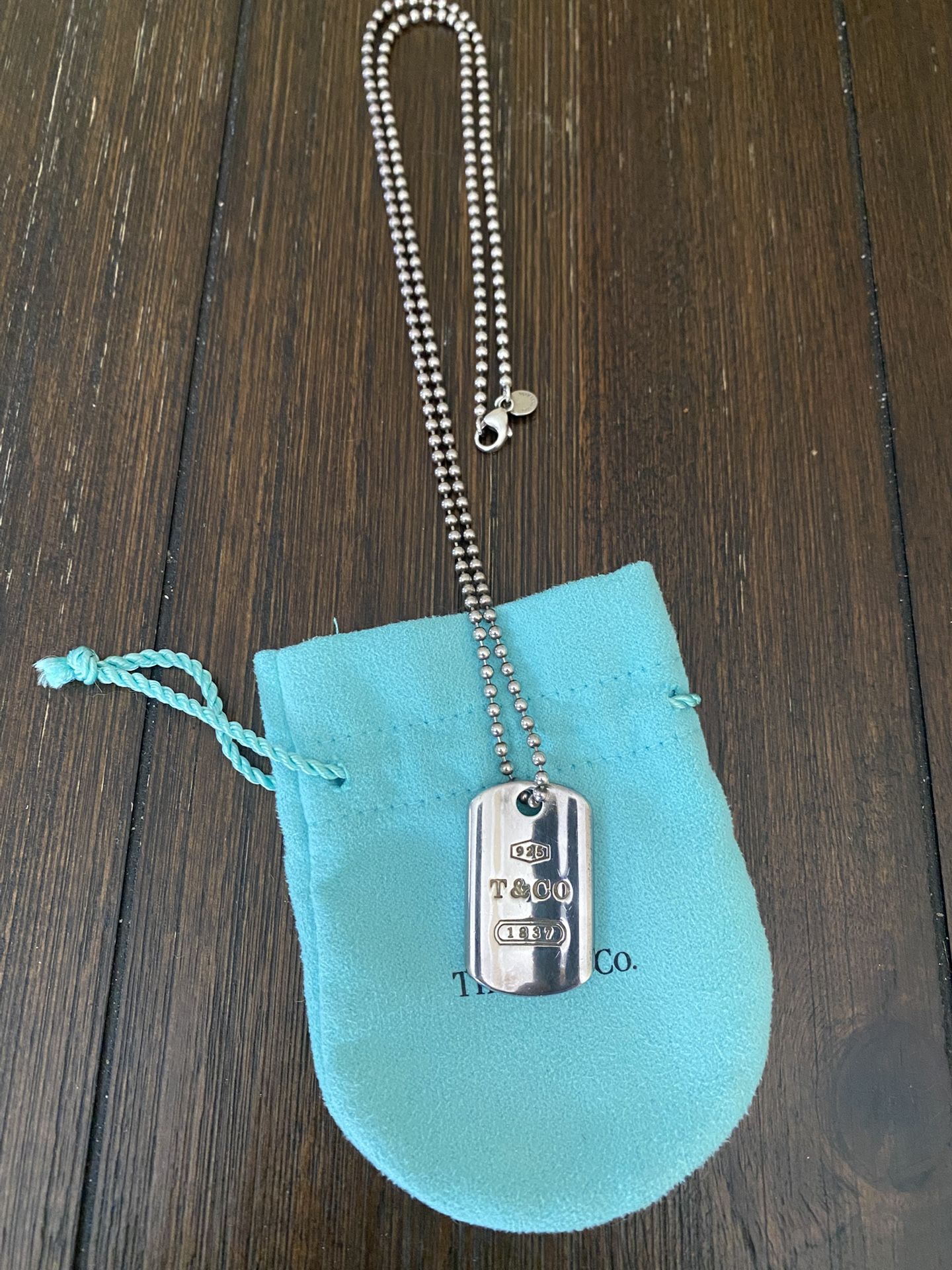 TIFFANY & CO STERLING SILVER 1837 DOG TAG PENDANT NECKLACE ON 24" BEADED CHAIN ($280 OBO)