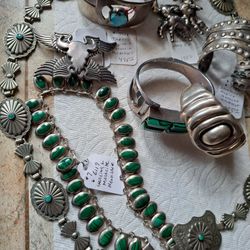 Amazing Collection Pieces Of NAVAJO SANTA FE TAXCO SANBORNS TURQUOISE  & MALACHITE** STERLING SILVER JEWELRY!!