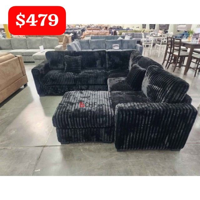 Jumbo corduroy sectional sofa with ottoman  -  Limited Time Offer 