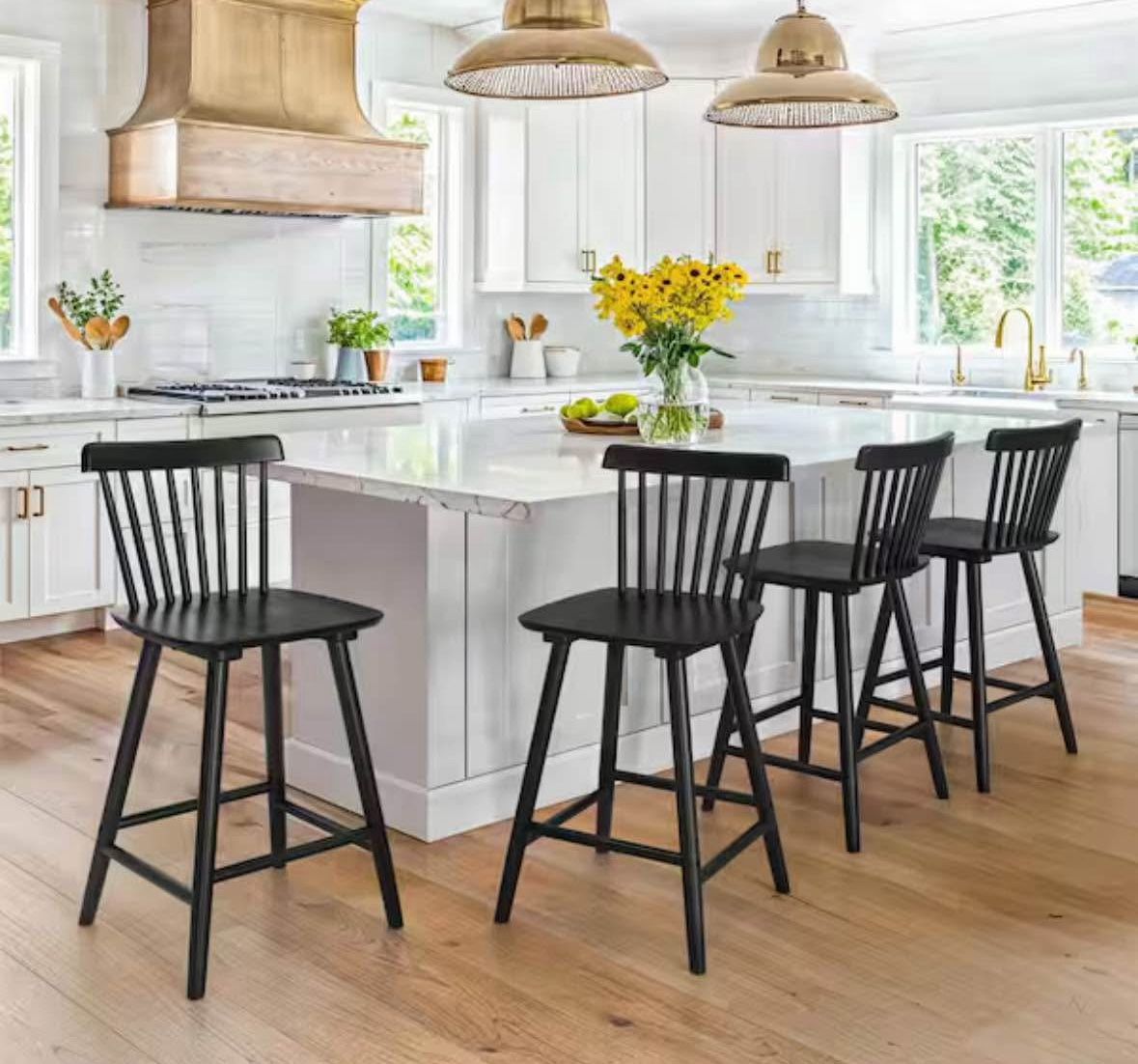 4X Black 24” solid wood barstool