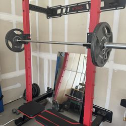 Foldable Squat Rack, Olympic Squat Bar, Multiple Weight Plates
