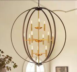 Liam 12-Light Candle Globe Cage Tiered Oversized Chandelier