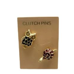 Pins Set of 2 - Black Owl Gold tone & Red Snail Gold Tone Pins - Mini Pins New