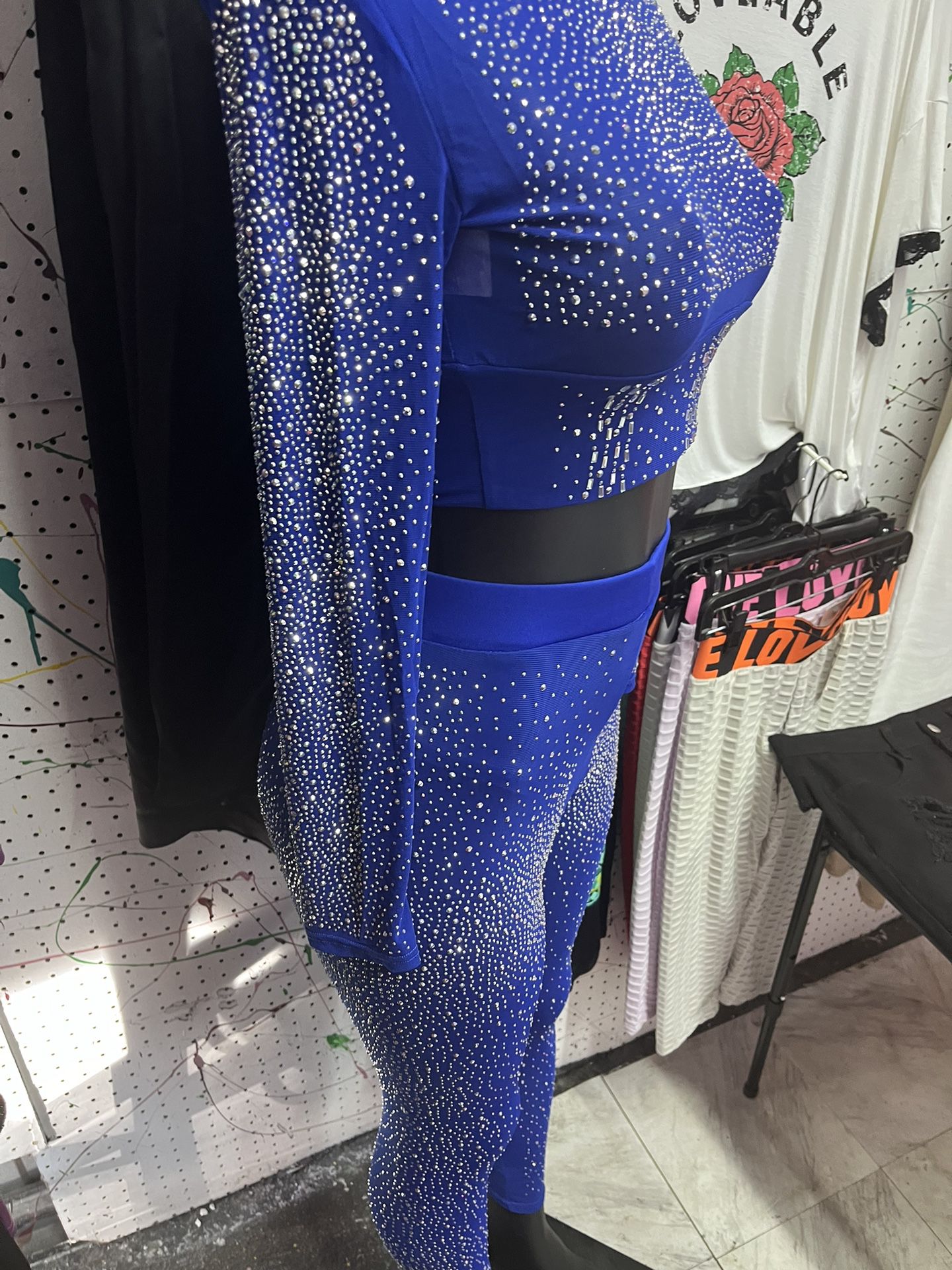 Two Piece Blue Sequence, See-Through Top And Bottom