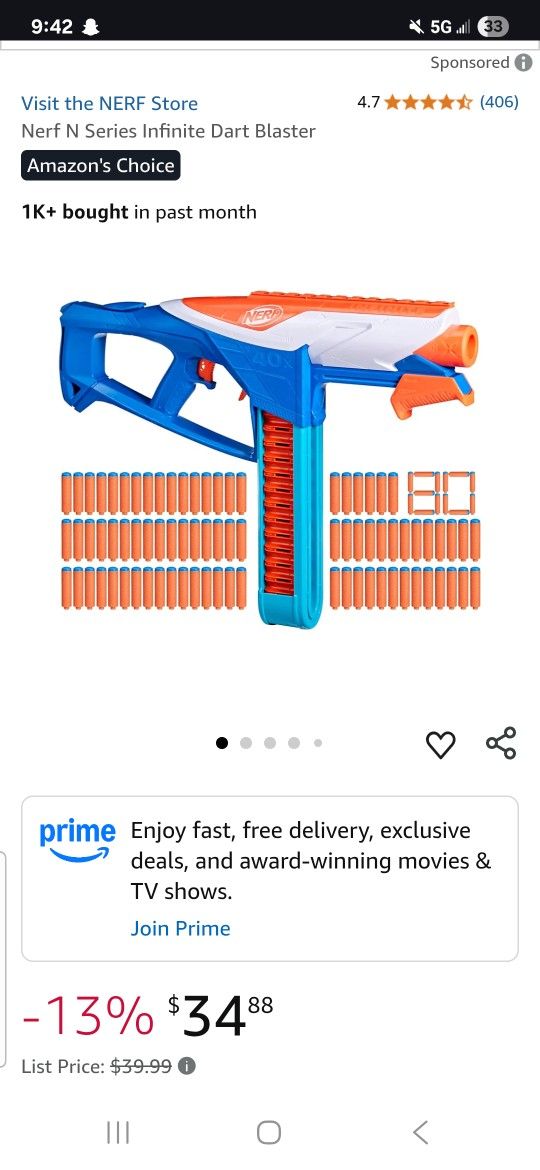 Nerf N Series Infinite Dart Blaster Nerf Gun