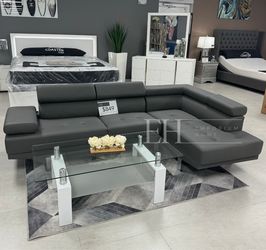 Grey Modern Sofa Sectional With Adjustable Headrest 