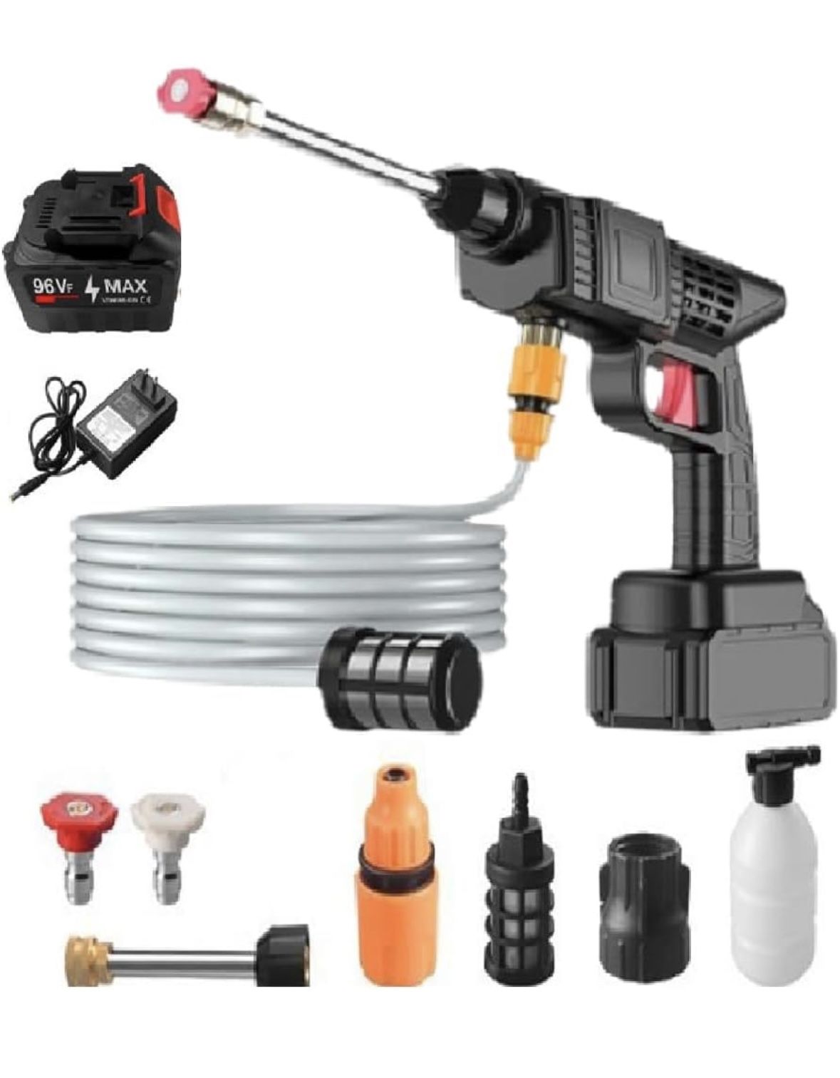 Portable Cordless Pressure Washer, 6-in-1 Nozzle, Jet Power Washer,Foam Cannon|Cleaning Gun with Battery for Car, Driveway, Patio, Fence, Home (12000m