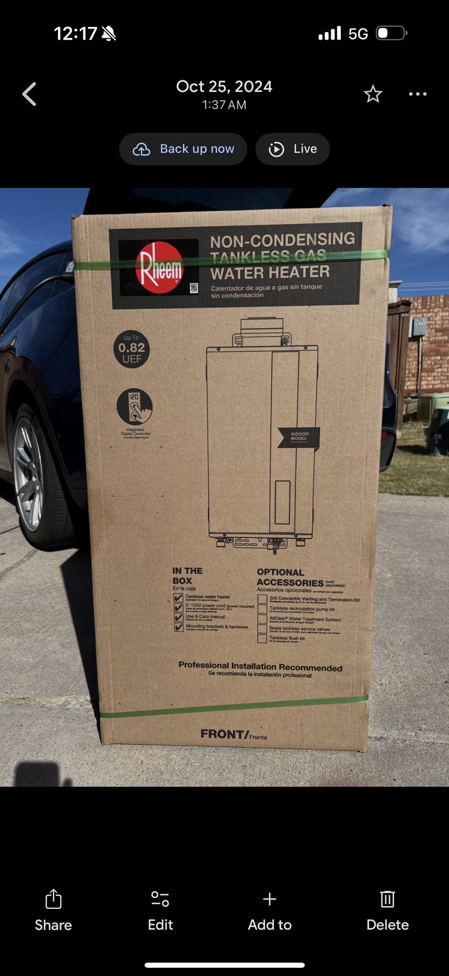Rheem Indoor Natural Gas Tankless Water Heater