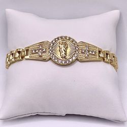 San Judas Bracelet 14k Yellow Gold Filled Link Bracelet Oro Laminado Pulsera 