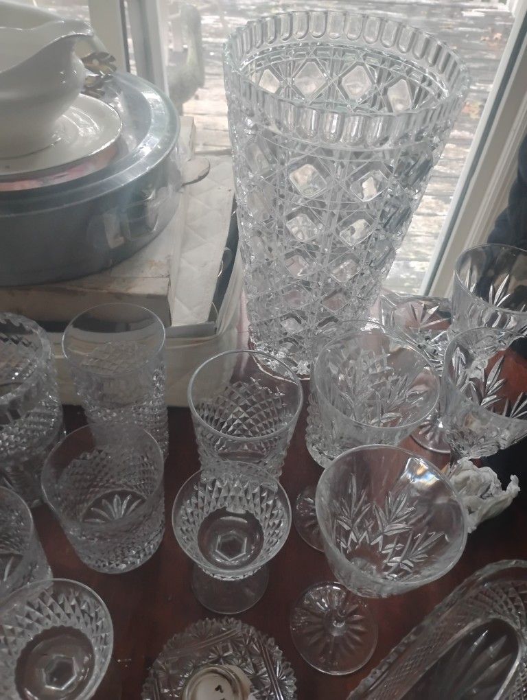 Real Cystal Glass And China And Nice Wooden Display Cabinet With Lights