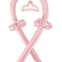 Heatless Curling Rod Headband Silk Ribbon Pink