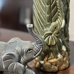 Ceramic Elephant Statue And Green Elephant Planter Pottery