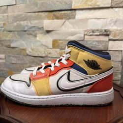 Yth Sz 5 Nike Air Jordan 1 Mid SE GS 'Multi-Color Canvas sneakers Basketball EUC