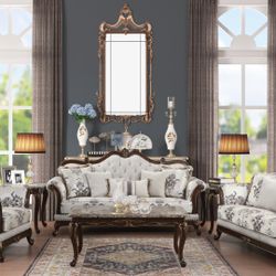 NEW 3 PCS TRADITIONAL LIVING ROOM SET . TABLES SOLD SEPARATELY 