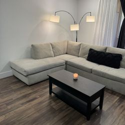 Sectional Sofa, Middle Table, Overhead Lamp