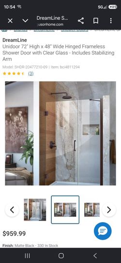 DreamLine
Unidoor 72" High x 48" Wide Hinged Frameless Shower Door with Clear Glass - Includes Stabilizing Arm