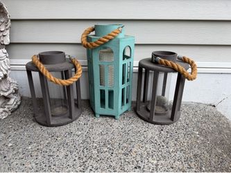 Set of 3 Decorative Wooden Lanterns – Farmhouse, Coastal & Nautical Style